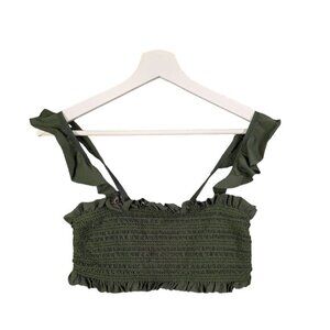 Tory Burch Olive Green Costa Smocked Bandeau Womens SZ S Removable Straps No Pad